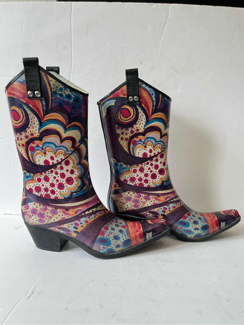 Nomad yippy abstract Multicolor Patterned Western rubber Rain Boots size 10 - Picture 5 of 10